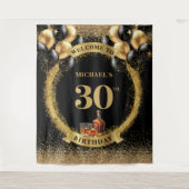 Glam 30. Man Birthday Whiskey Party Hintergrund Wandteppich (Vorderseite)