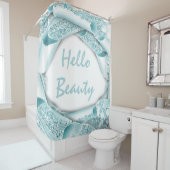 Glam 3D Frame Blue OCEAN Aqua HELLO Girly Duschvorhang (Beispiel)