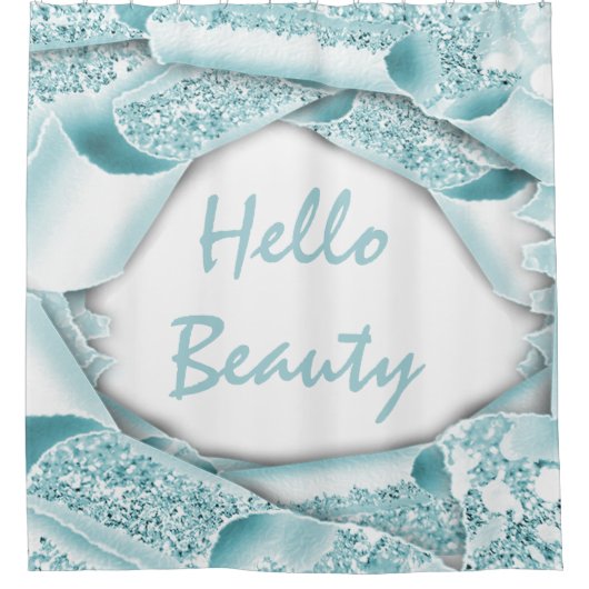 Glam 3D Frame Blue OCEAN Aqua HELLO Girly Duschvorhang (Vorderseite)