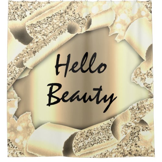 Glam 3D Frame IMITATE Gold SPARK HELLO Girly Duschvorhang (Vorderseite)