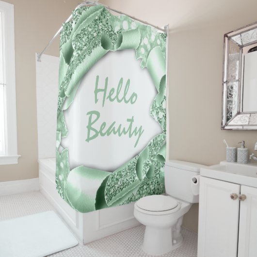 Glam 3D Frame Mint GREEN GLITZER HELLO Girly Duschvorhang (Beispiel)