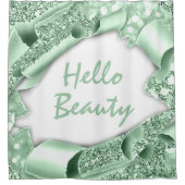Glam 3D Frame Mint GREEN GLITZER HELLO Girly Duschvorhang (Vorderseite)