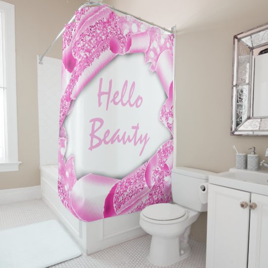 Glam 3D Frame Pink Fuchsia HELLO Girly Duschvorhang (Beispiel)