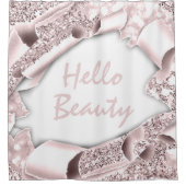Glam 3D Frame ROSE GOLD GLITZER HELLO Girly Duschvorhang (Vorderseite)