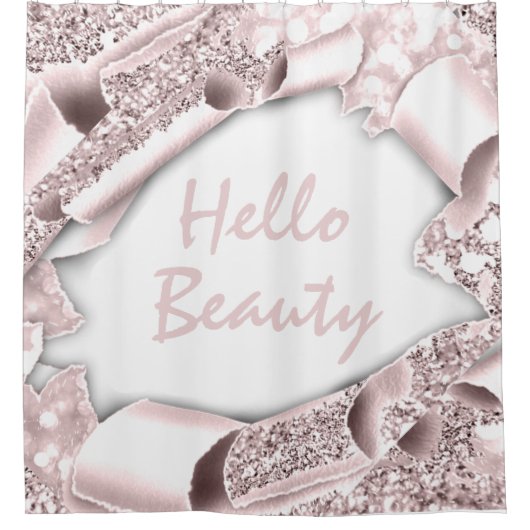 Glam 3D Frame ROSE GOLD GLITZER HELLO Girly Duschvorhang (Vorderseite)