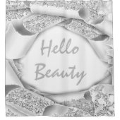 Glam 3D Frame SilVER GRAY GLITZER HELLO Girly Duschvorhang (Vorderseite)