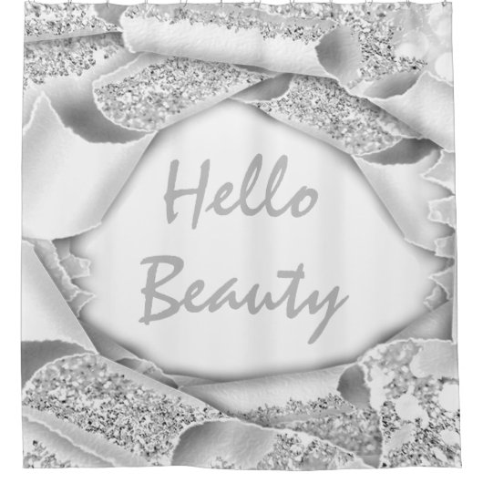 Glam 3D Frame SilVER GRAY GLITZER HELLO Girly Duschvorhang (Vorderseite)