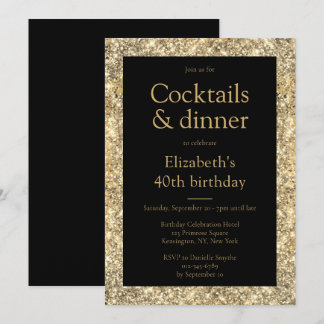 Glam 40. Geburtstag Black Gold Einladung