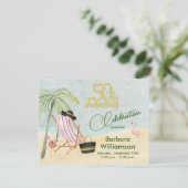 Glam 50 & Fabulous Beach Scene Party Einladung (Stehend Vorderseite)