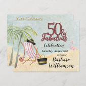 Glam 50 & Fabulous Beach Scene Party Einladung (Vorne/Hinten)