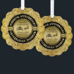 Glam 50. Wedding Anniversary-Horse & Carriage Ornament Karte<br><div class="desc">Glamouröser,  eleganter 50. Hochzeitstag. Schwarz und Gold mit Diamantakzenten. Hochzeitspferd und Kutsche und Schwarz und Gold. Anpassbarer Text. Das Märchen geht weiter.</div>