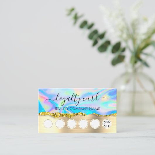 Glam Abstrakt Imitats Holographic Loyalty Card Visitenkarte (Stehend Vorderseite)
