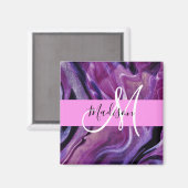 Glam Abstrakt Lila Shimmer Textur Rosa Monogramm Magnet (Vorderseite/Rückseite)