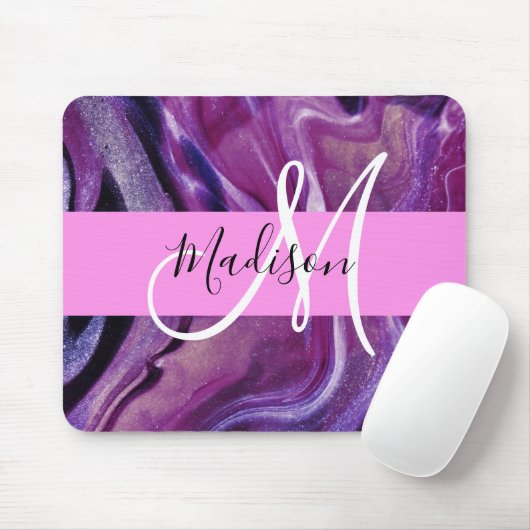 Glam Abstrakt Lila Shimmer Textur Rosa Monogramm Mousepad (Mit Mouse)