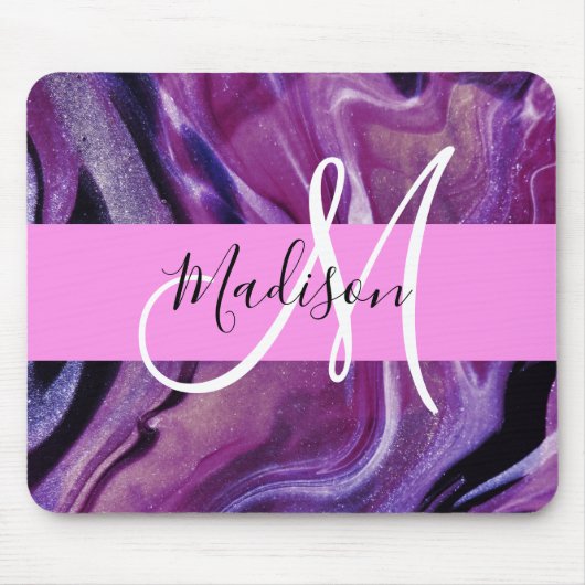 Glam Abstrakt Lila Shimmer Textur Rosa Monogramm Mousepad (Vorne)
