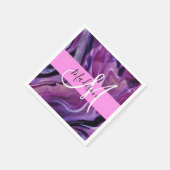 Glam Abstrakt Lila Shimmer Textur Rosa Monogramm Serviette (Ecke)