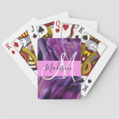 Glam Abstrakt Lila Shimmer Textur Rosa Monogramm Spielkarten (Rückseite)