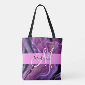 Glam Abstrakt Lila Shimmer Textur Rosa Monogramm Tasche (Rückseite)