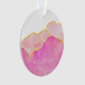 Glam Abstrakt Pink Gold Weißer Name Moderner Spaß Ornament (Vorderseite)