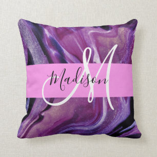 Glam Abstrakter Lila Shimmer Textur Pink Monogramm Kissen
