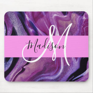 Glam Abstrakter Lila Shimmer Textur Pink Monogramm Mousepad