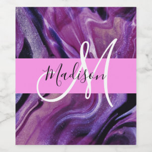Glam Abstrakter Lila Shimmer Textur Pink Monogramm Weinetikett