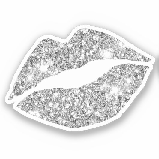 Glam Aesthetic Girly Silver Glitzer Lips Aufkleber (Vorderseite)