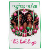 Glam African Women Christmas Pink/Green Mittlere Geschenktüte (Rückseite)