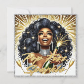 Glam Afrikanische Amerikanerin glücklich Neues Jah Karte (Vorderseite)