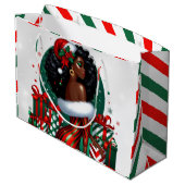 Glam Afro Chic Red & Green Christmas Große Geschenktüte (Rückseite Schrägansicht)