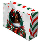 Glam Afro Chic Red & Green Christmas Große Geschenktüte (Vorderseite Schrägansicht)