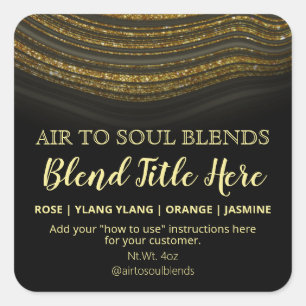 Glam Agate Black Gold Essential Oil Blend Labels Quadratischer Aufkleber
