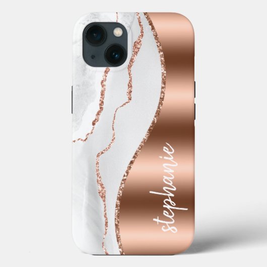 Glam Agate Geode Metallische Rose Gold Weißer Name Case-Mate iPhone Hülle (Rückseite)