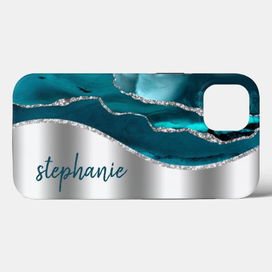 Glam Agate Geode Metallischer Silbername Aquamarin Case-Mate iPhone Hülle (Rückseite (Horizontal))