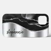Glam Agate Geode Metallischer Silberschwarzer Name Case-Mate iPhone Hülle (Rückseite (Horizontal))