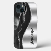 Glam Agate Geode Metallischer Silberschwarzer Name Case-Mate iPhone Hülle (Rückseite)