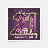Glam Amethyst Purple Crystal Gold 21st Birthday Serviette (Vorderseite)