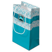 Glam Aqua Blue und Lace Custom Gift Bag Kleine Geschenktüte (Rückseite Schrägansicht)