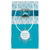Glam Aqua Blue und Lace Custom Gift Bag Kleine Geschenktüte (Vorderseite)