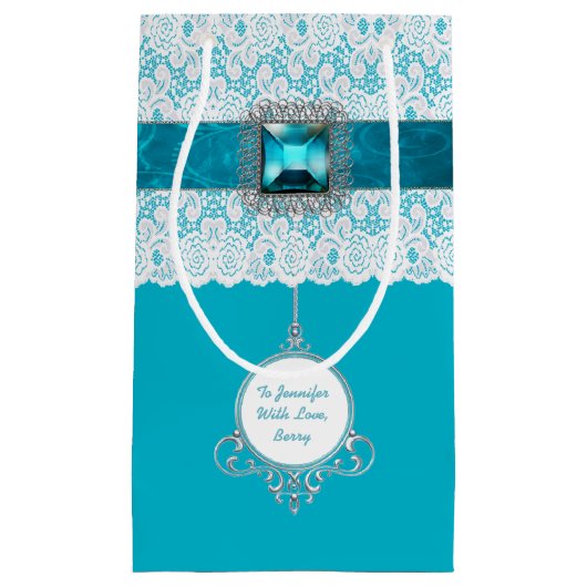 Glam Aqua Blue und Lace Custom Gift Bag Kleine Geschenktüte (Vorderseite)