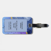 Glam Aqua Blue Water Droplets Ombre | Monogramm Gepäckanhänger (Rückseite horizontal)