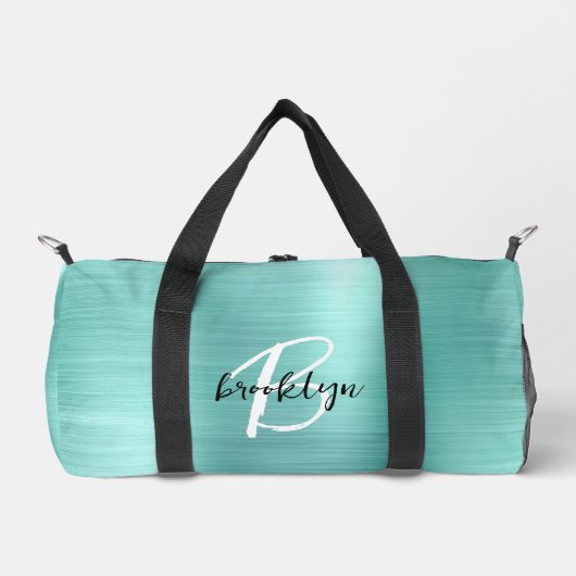 Glam Aqua Brushed Metal Schwarz-weiß Monogram Duffle Bag (Vorderseite)