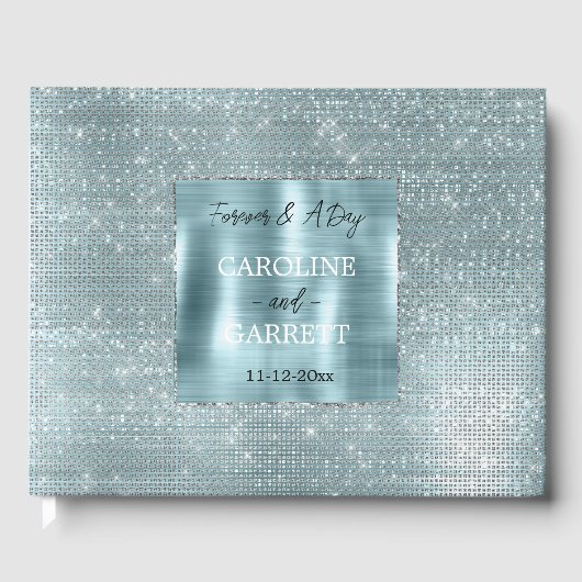 Glam Aqua Glitzy Silver Sparkle Gästebuch (Vorderseite)