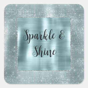 Glam Aqua Glitzy Silver Sparkle Quadratischer Aufkleber