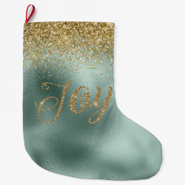 Glam Aqua Green Gold Glitzer Joy Großer Weihnachtsstrumpf