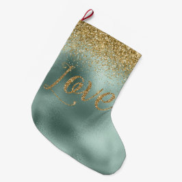 Glam Aqua Green Gold Glitzer Liebe Großer Weihnachtsstrumpf