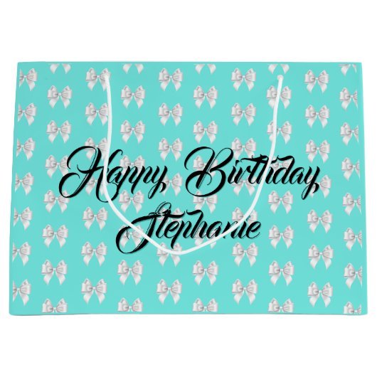 Glam Aqua Individuelle Name Tiffany Theme White Bo Große Geschenktüte (Vorderseite)