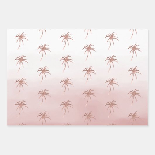 Glam Aqua Rose Gold Tropical Palm Trees Ombre Geschenkpapier Set (Vorderseite 3)