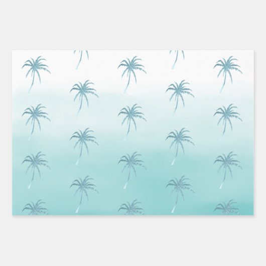 Glam Aqua Rose Gold Tropical Palm Trees Ombre Geschenkpapier Set (Vorderseite 2)