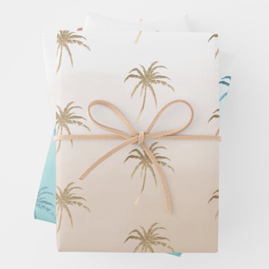 Glam Aqua Rose Gold Tropical Palm Trees Ombre Geschenkpapier Set (Beispiel)